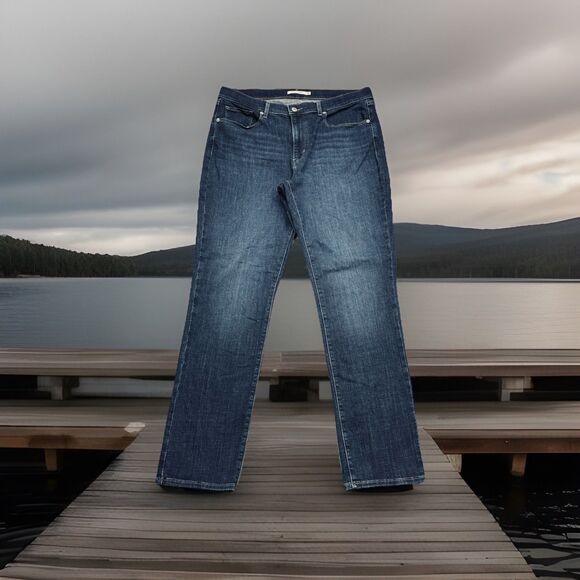 Levis Classic Straight Jeans 32/14L (34x31.5) Dark Wash Blue Denim Stretch Women - Picture 1 of 9